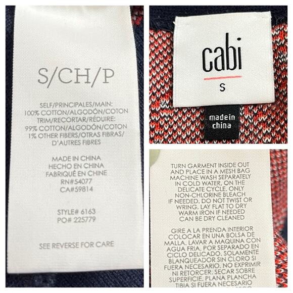 Cabi V-neck Cardigan Sweater Style #6163 Upbeat Navy Red Women’s Size Small - Picture 11 of 13